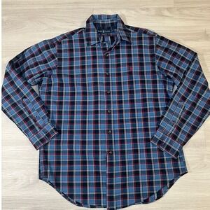 Ralph Lauren Plaid Flannel Shirt Mens L Blue Red Long Sleeve Classic Fit